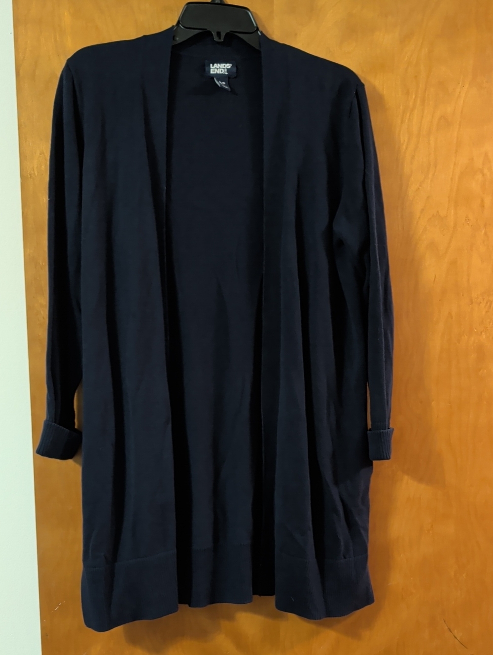 Lands' End Navy Open-Front Long Cardigan